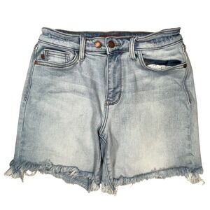 Judy Blue Denim Shorts Womens Medium Light Wash High Rise Frayed Hem JB15284LT